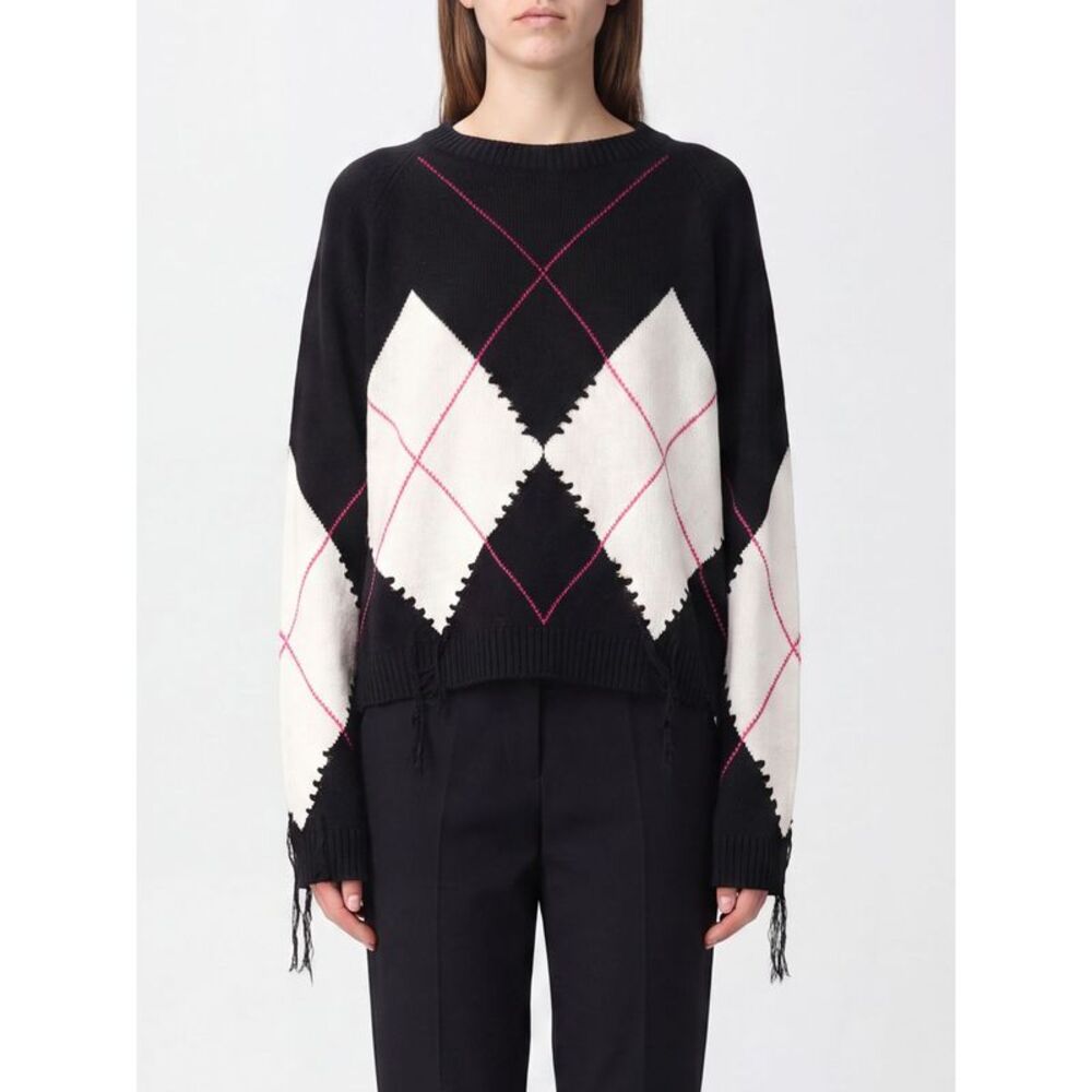 Berna Argyle Wool And Cashmere Jumper Pinko With Fringe Details